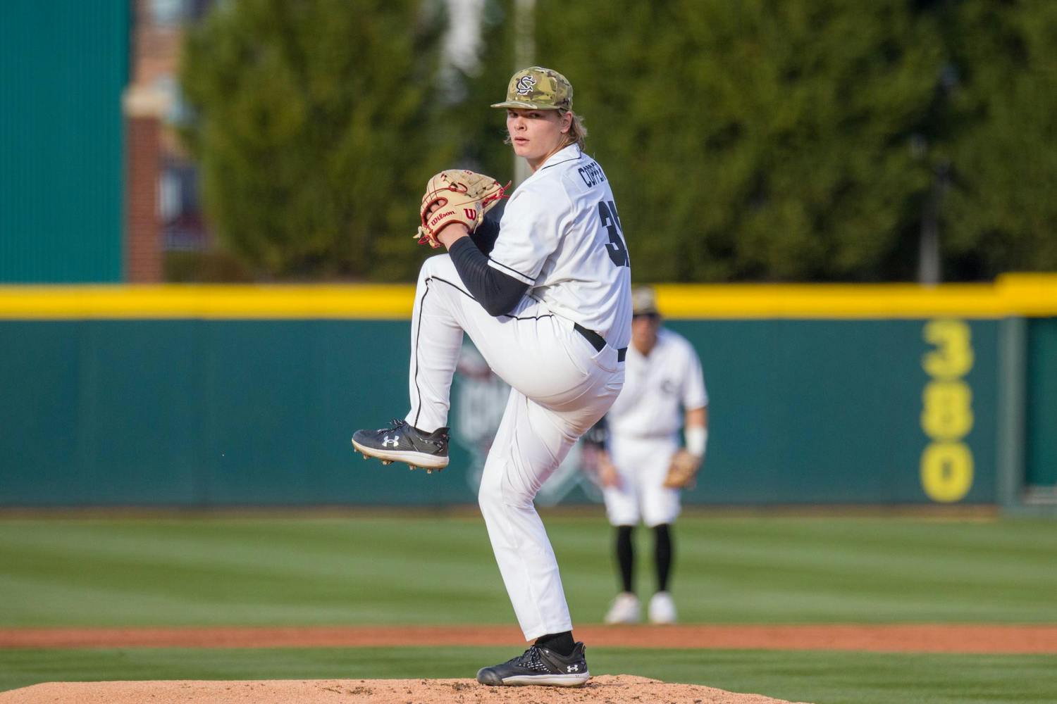 Freshman pitcher Eddie Copper pitched the first four innings against Winthrop on Feb. 20, 2024, at Founders Park, allowing zero runs. The ɫɫƵs defeated Winthrop 12-2.