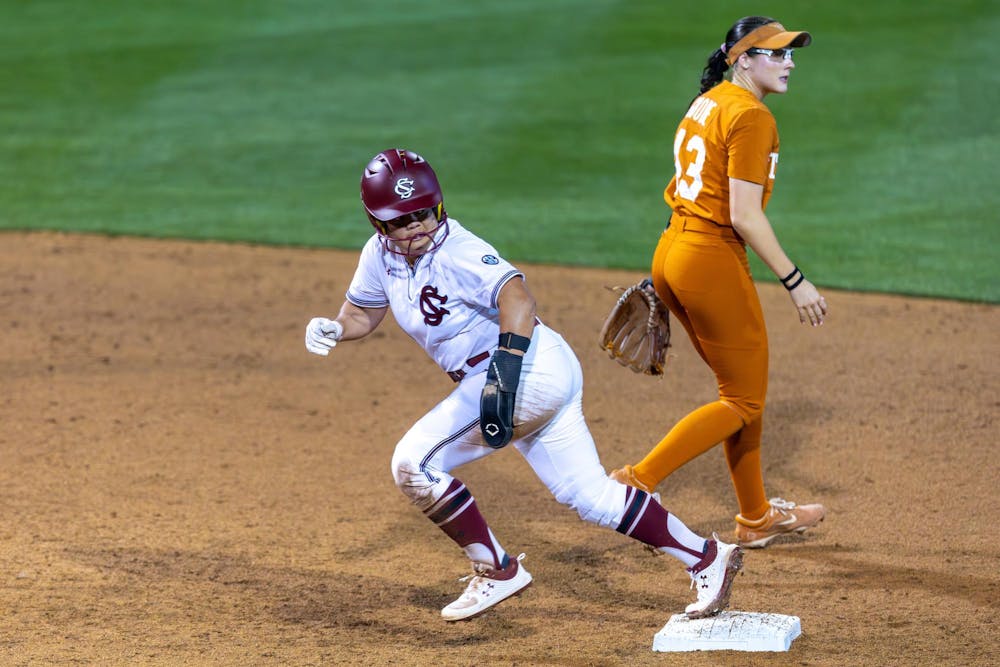 <p>Redshirt senior outfielder Quincee Lilio rounds second base during the game against Texas on March 6, 2026. Lilio batted .500 and scored one run.</p>