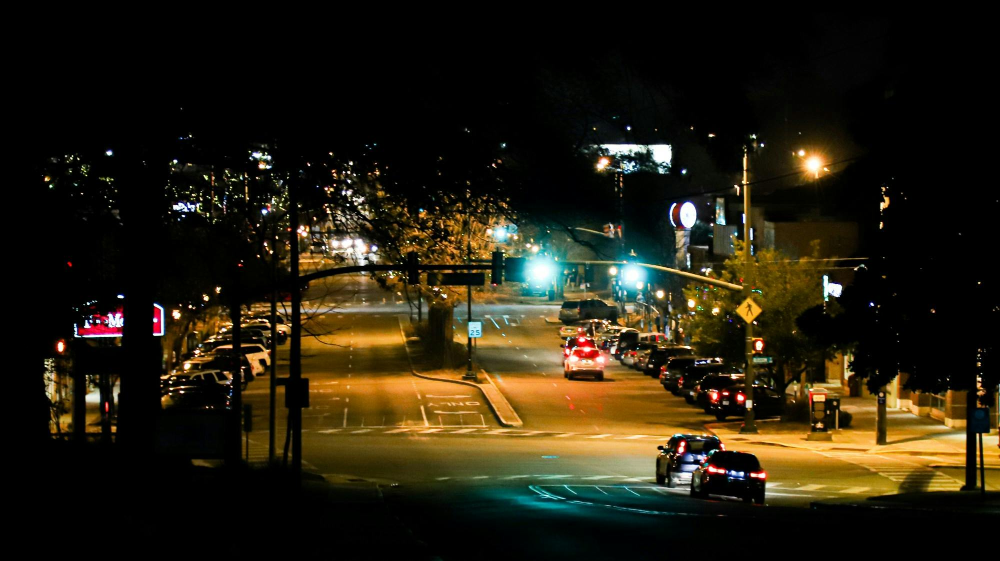 The intersection of Harden and Blossom Street at 10:07 p.m. on Jan. 29, 2021.&nbsp;