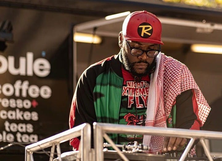 Darian Bethea, known by his stage name Voodoo Child, DJs in front of the Soulé Coffee Truck in Soda City.&nbsp;