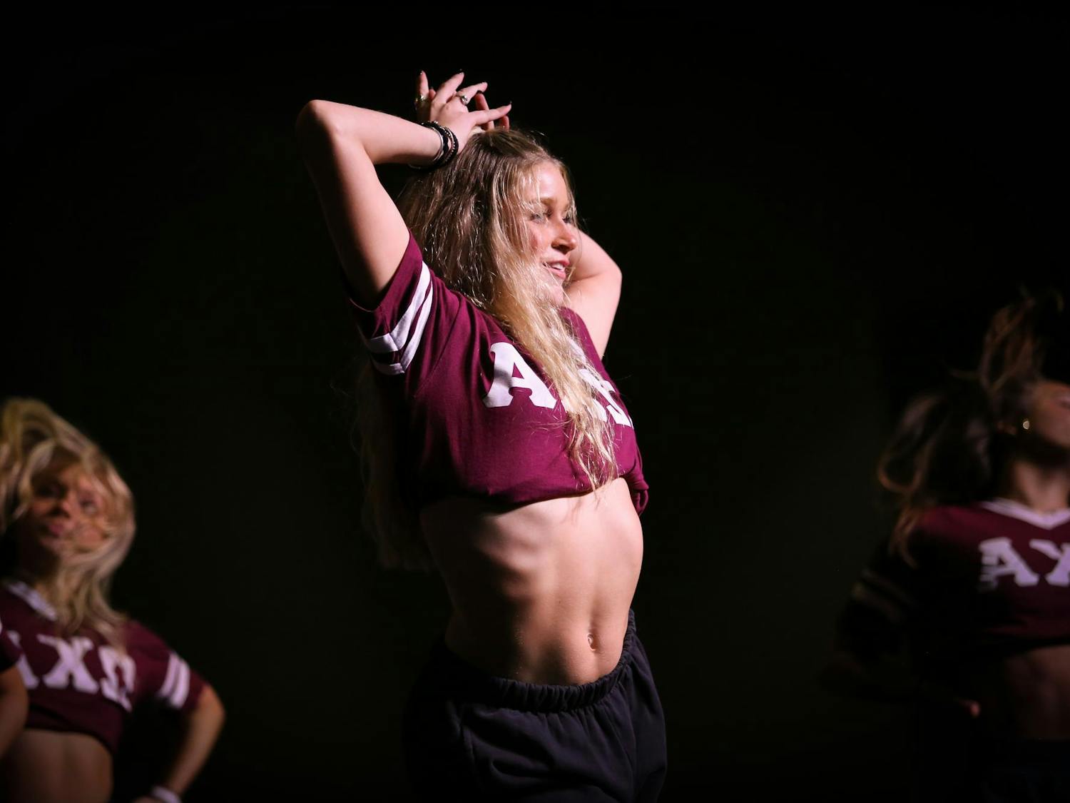 A sister of Alpha Chi Omega dances during her performance at Spurs and Struts on Oct. 11, 2023. Spurs and Struts is an annual competition put on by USC Homecoming as a part of Homecoming week events.