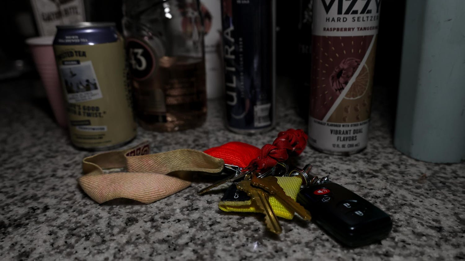 A photo illustration of keys surrounded by alcoholic beverages on Feb. 1, 2024. Three hundred and thirty-five people died in 2022 due to impaired driving in South Carolina.