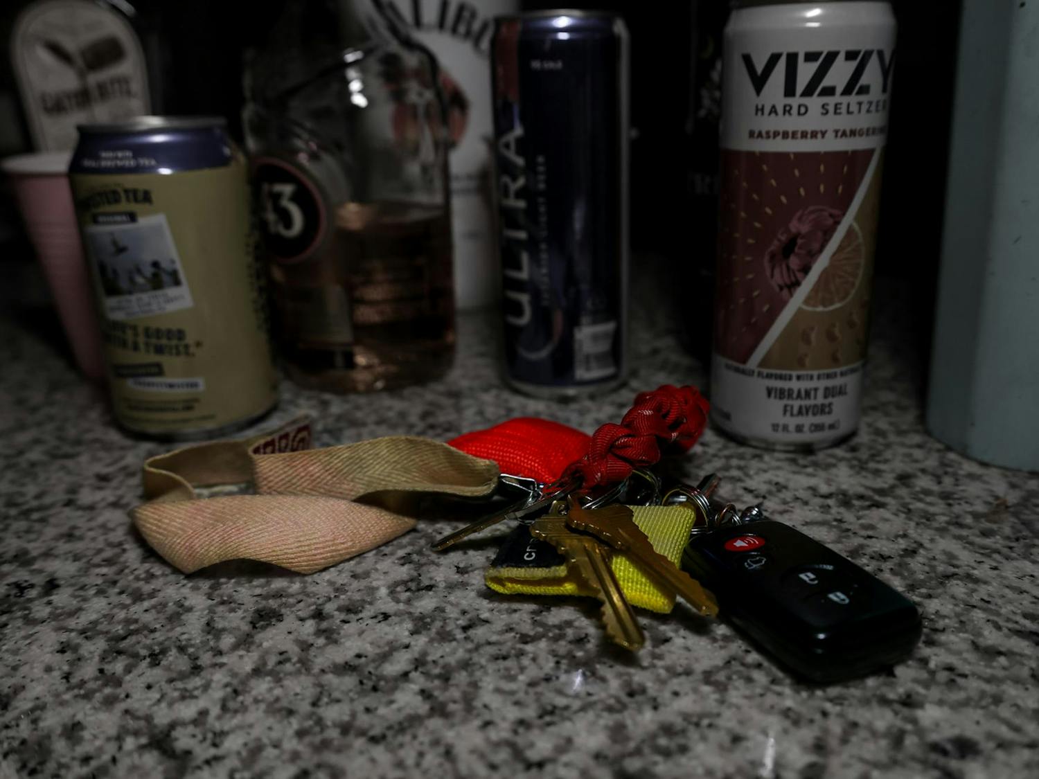 A photo illustration of keys surrounded by alcoholic beverages on Feb. 1, 2024. Three hundred and thirty-five people died in 2022 due to impaired driving in South Carolina.