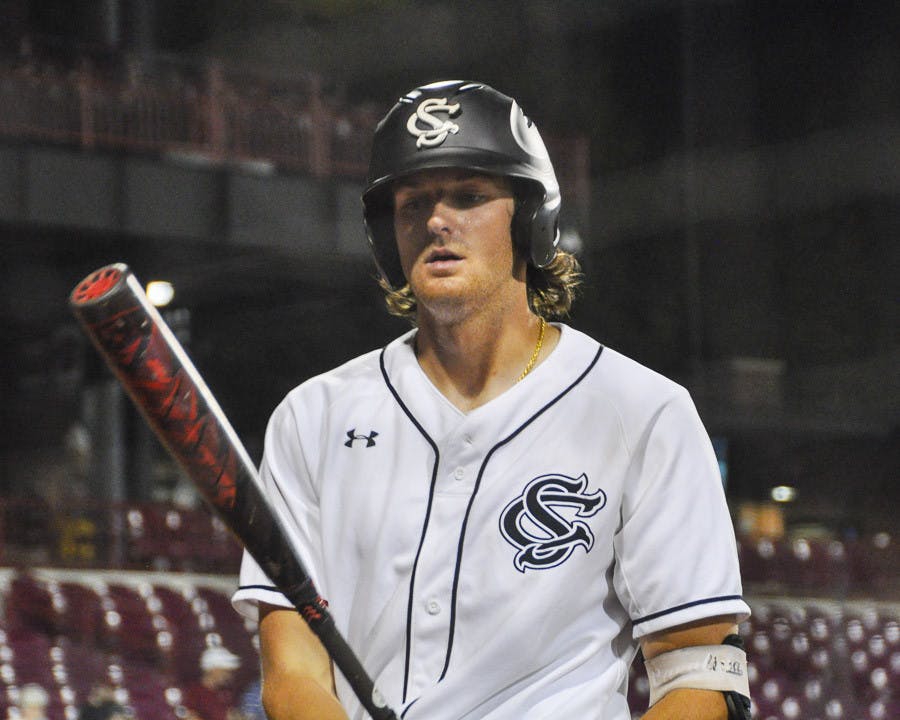 Senior infielder Braylen Wimmer gets ready to step up to the plate during the home game against the University of Georgia on April 8, 2022. Wimmer decided to return to South Carolina after making the 18th-round pick by the Philadelphia Phillies in July 2022.&nbsp;