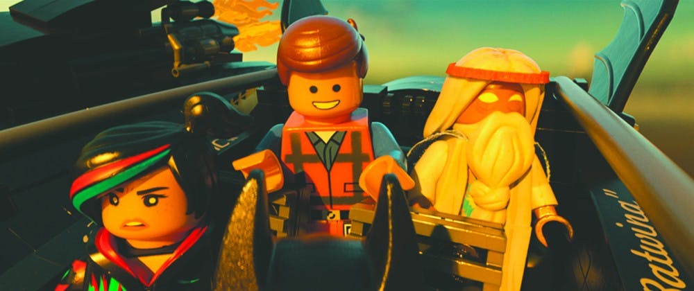 	<p>Left to right: Wyldstyle (Elizabeth Banks), Emmet Brickowski (Chris Pratt) and Vitruvius (Morgan Freeman) satirize corporate America and blockbuster movies in this surprisingly subversive and funny movie based on a toy.</p>