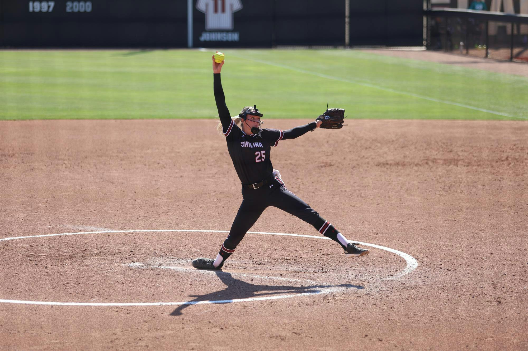 Senior pitcher Jori Heard pitches in-game against Florida on April 11, 2026. She had faced seven batters in this game at Beckham field.
