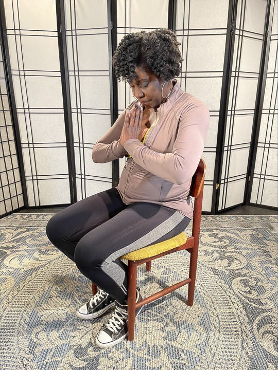 April Scott, the associate director of Mental Health Initiatives at USC, demonstrates the skill of body scanning in the C.A.L.M. Oasis room on the second floor of Russell House. Body scanning is a form of meditation that relieves both physical and psychological stress. HOPE-WWR offers training sessions for medical students, practitioners and organizational leadership to deal with burnout and stress.