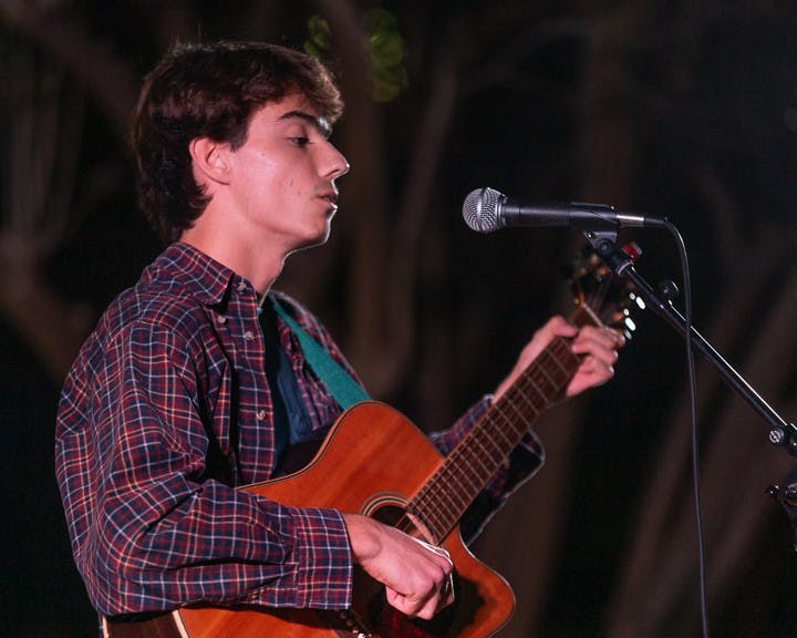 Second-year media arts student Henry Wood, guitarist for Henry and the Sleepers, during his set at the Battle of the Bands on Oct. 5, 2022. The folk band competed for a spot to play at the UofSC Homecoming Block Party on Oct. 28, 2022.