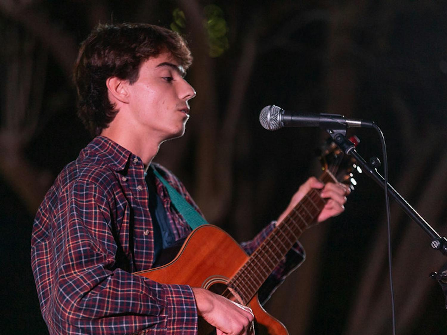 Second-year media arts student Henry Wood, guitarist for Henry and the Sleepers, during his set at the Battle of the Bands on Oct. 5, 2022. The folk band competed for a spot to play at the UofSC Homecoming Block Party on Oct. 28, 2022.
