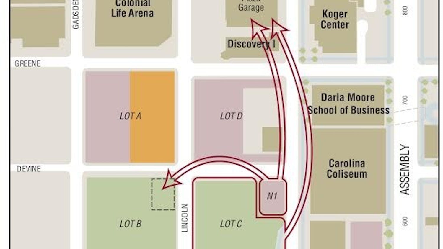 	Earlier this month, USC permanently closed a parking lot by the Carolina Coliseum (lot C), and another (lot D) will close later this year. The closures add to a decrease of 2,100 parking spots over the last three years.
