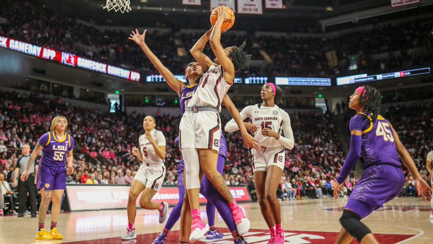 File — Graduate student guard Kierra Fletcher sets up for a shot during South Carolina’s game against LSU at Colonial Life Arena on Feb. 12, 2023. The Gamecocks beat the Tigers 88-64.