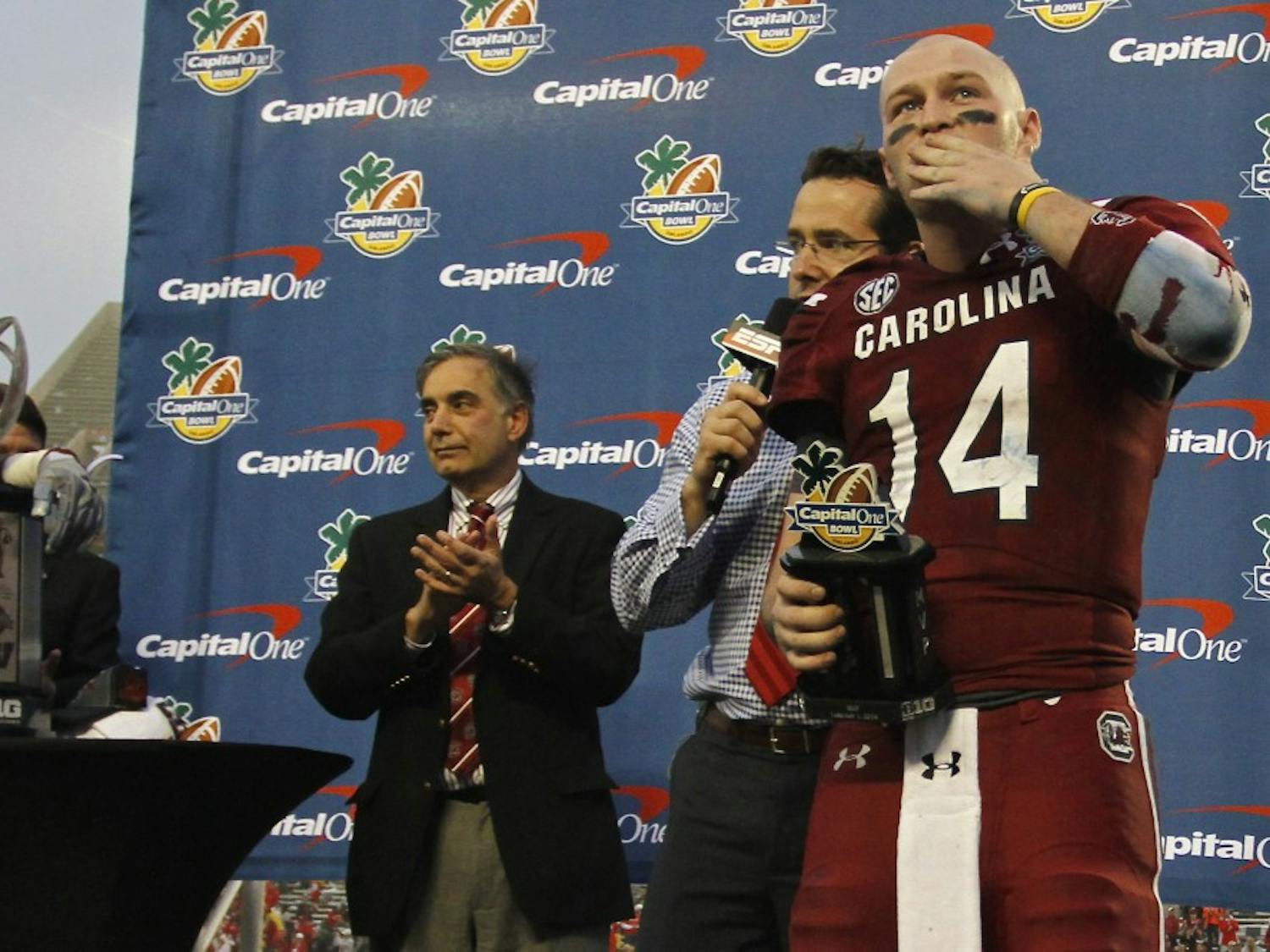 	Senior quarterback Connor Shaw is named most valuable player at the Capital One Bowl on Jan. 1.