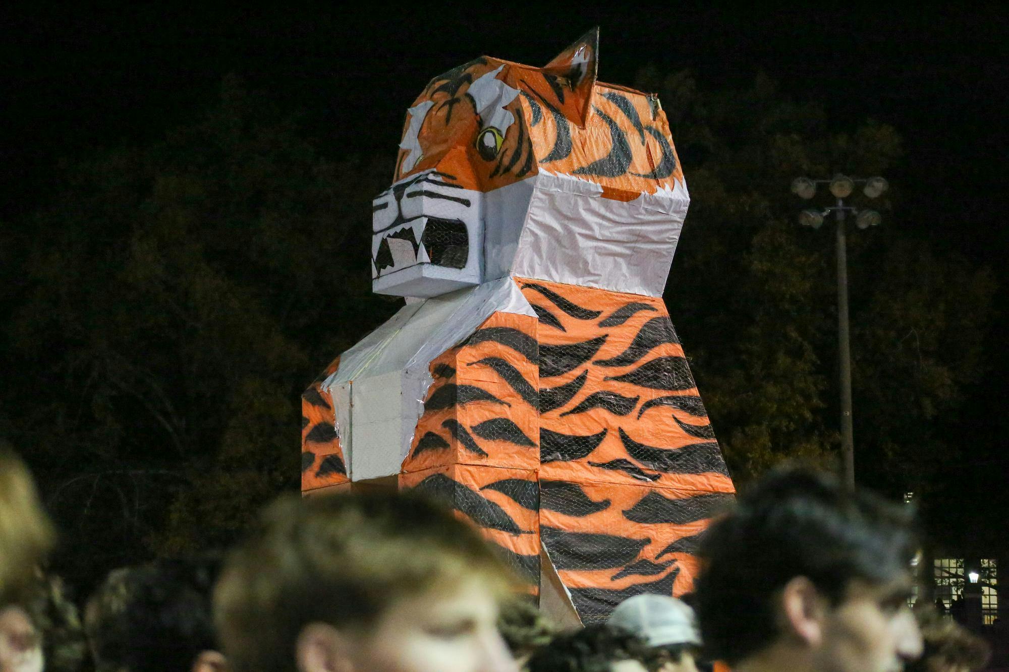 The tiger statue stands before the start of the annual Tiger Burn event at Blatt Field on Nov. 19, 2025. The statue was built over the course of several weeks by students in South Carolina's chapter of The American Society of Mechanical Engineers.