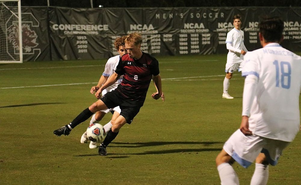 <p>Graduate midfielder Jared Gulden keeps possession to head toward the goal against Old Dominion on Nov. 5. The Gamecocks lost 3-2 to the Monarchs in their last regular season game of the year.</p>