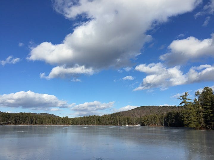 Ice skating on a frozen pond in New Hampshire. 