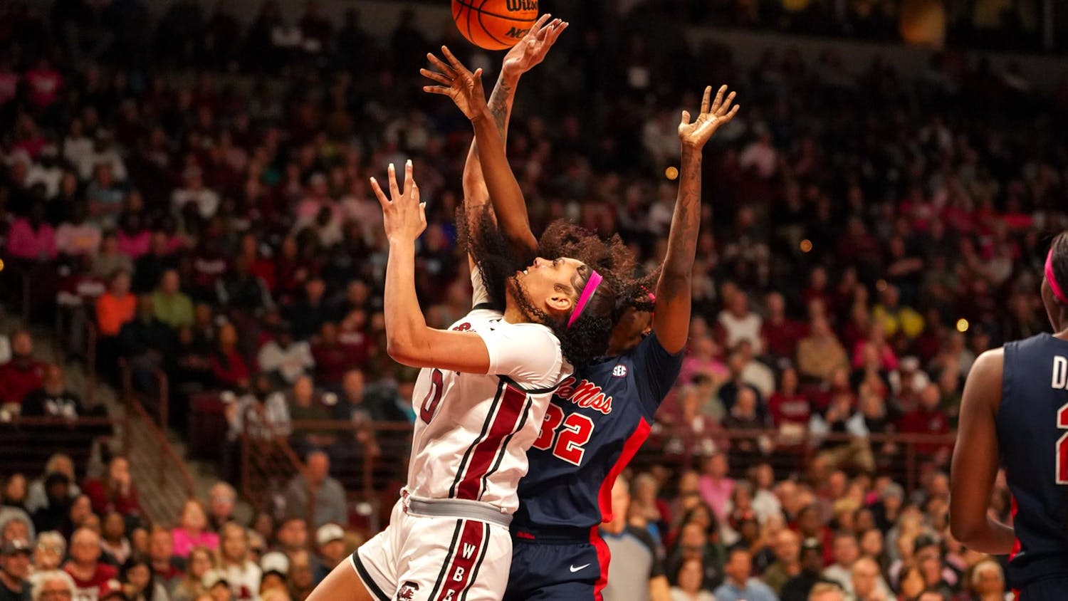 Senior center Kamilla Cardoso attempts a layup during the Gamecocks' 85-56 victory over the Ole Miss Rebels on Feb. 4, 2024. Cardoso led the team with 17 points and four blocks at Colonial Life Arena.