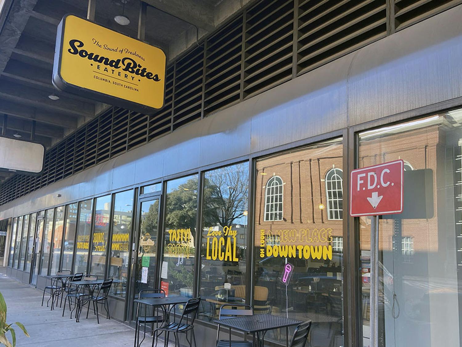 Sound Bites Eatery, located on Sumter Street, serves gourmet meals made with locally-grown ingredients. At a reasonable price, this healthy restaurant is great for college students.