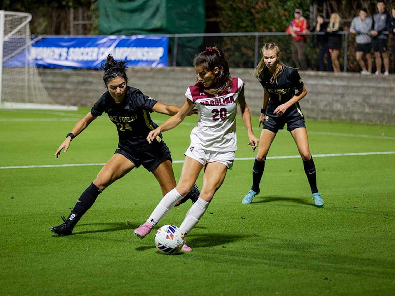 Junior forward Corinna Zullo fights for control of the ball during South Carolina's 2-0 win over Wake Forest. Zullo attempted one shot during the game at Stone Stadium on Nov. 12, 2022.