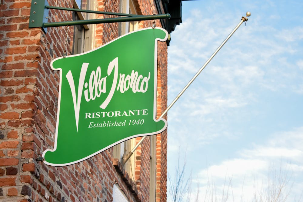 The Villa Tronco sign hangs prominently along Blanding Street in Columbia, SC. The family-owned restaurant serves Italian cuisine.