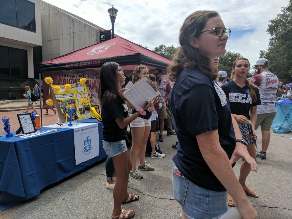 Service sorority Epsilon Sigma Alpha recruits new members at the campus organization fair.