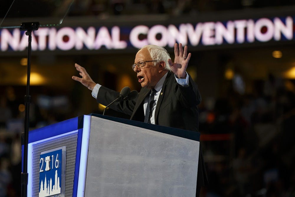 Bernie Sanders speaks passionately on the first night of the Democratic National Convention on Monday, July 25, 2016 in Philadelphia, Pa. (Marcus Yam/Los Angeles Times/TNS)