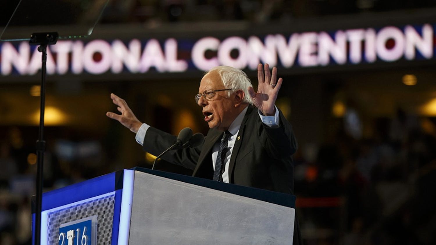 Bernie Sanders speaks passionately on the first night of the Democratic National Convention on Monday, July 25, 2016 in Philadelphia, Pa. (Marcus Yam/Los Angeles Times/TNS)