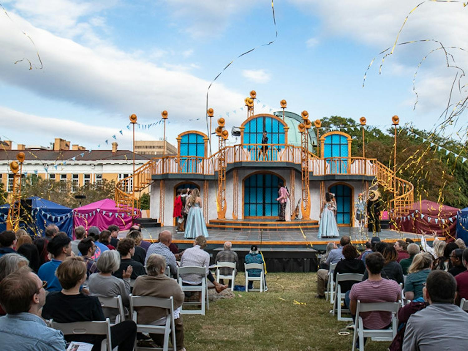 Golden streamers are blasted into the air, marking the end of the final performance of "A Midsummer's Dream" on Oct. 9, 2022. "A Midsummer Night's Dream" debuted on campus from Oct. 2 to Oct. 9, 2022. 