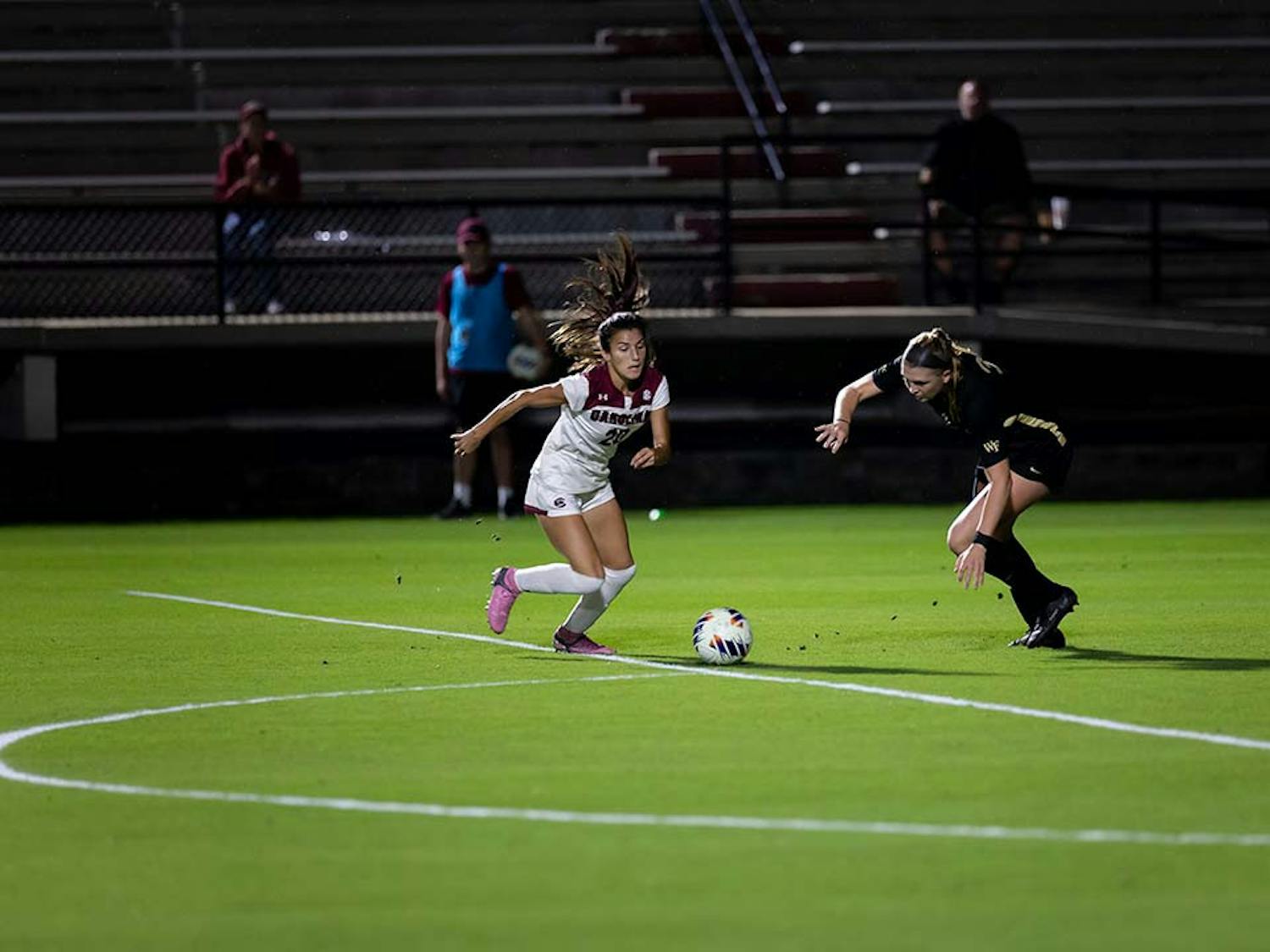 Junior forward Corinna Zullo running after the ball during South Carolina's NCAA Tournament matchup with Wake Forest on Nov. 12, 2022. Zullo made her 16th start of the season in the Gamecocks' 2-0 win.&nbsp;