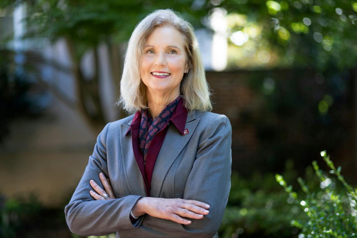 鶹С򽴫ý provost, Donna Arnett poses on the Columbia campus. Donna Arnett, former Dean of Public Health at the University of Kentucky, was selected as 鶹С򽴫ý's newest provost in April 2022.
