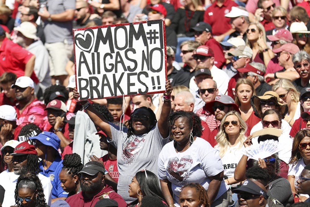 Freshman defensive back Jammie Robinson’s mom cheers the Gamecocks on from the stands.
