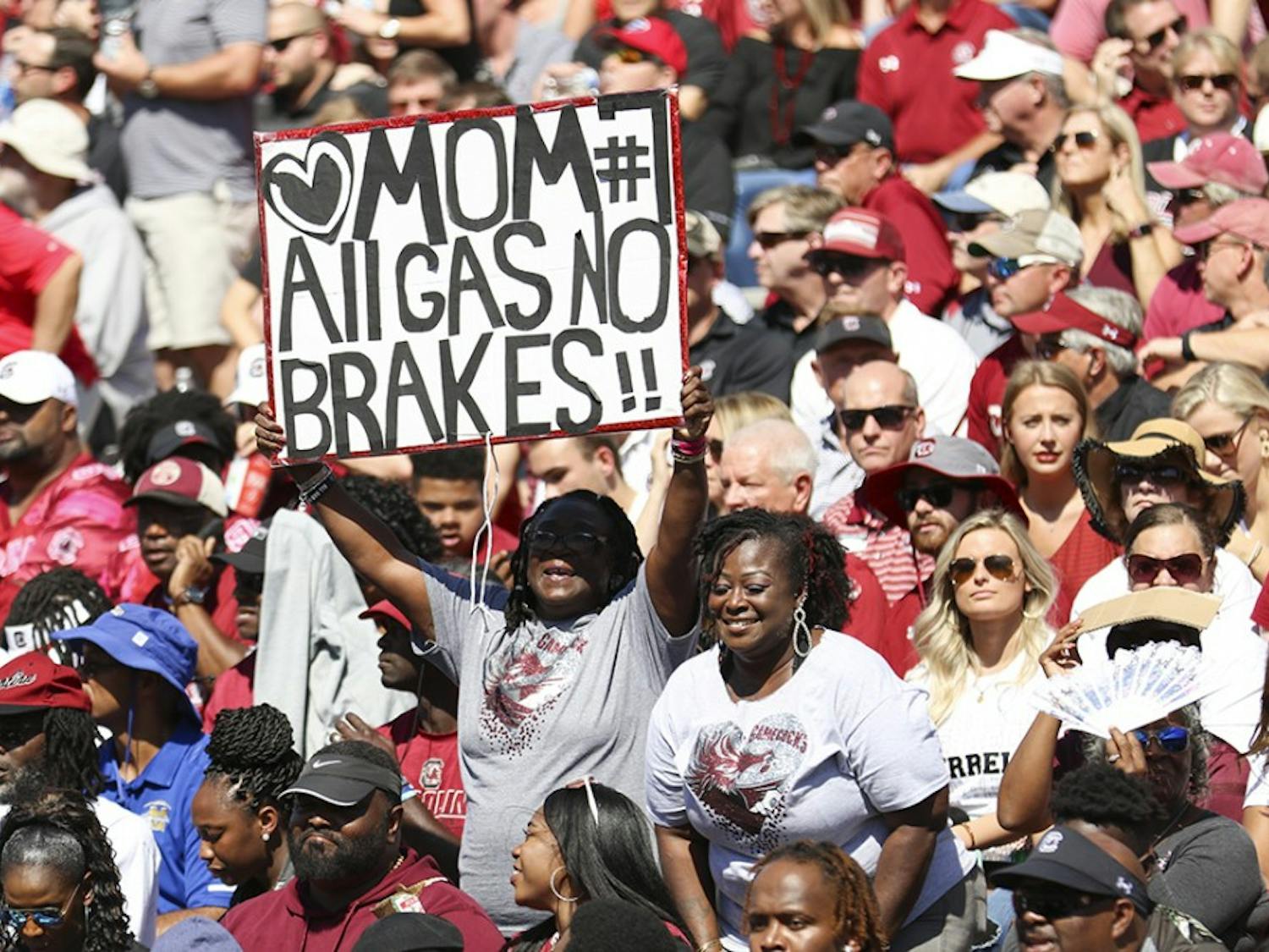 Freshman defensive back Jammie Robinson’s mom cheers the Gamecocks on from the stands.