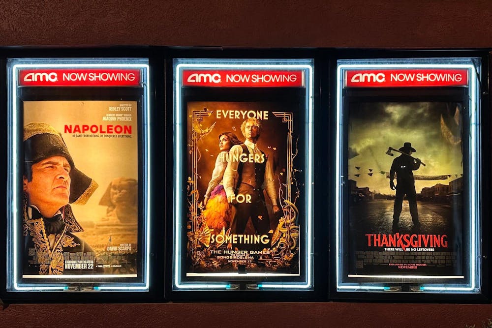 <p>A current attractions poster of AMC Harbison 14 displays "Napoleon," "The Hunger Games: The Ballad of Songbirds &amp; Snakes" and "Thanksgiving," on Nov. 29, 2023. The newest "Hunger Games installment hit theaters Nov. 17.</p>