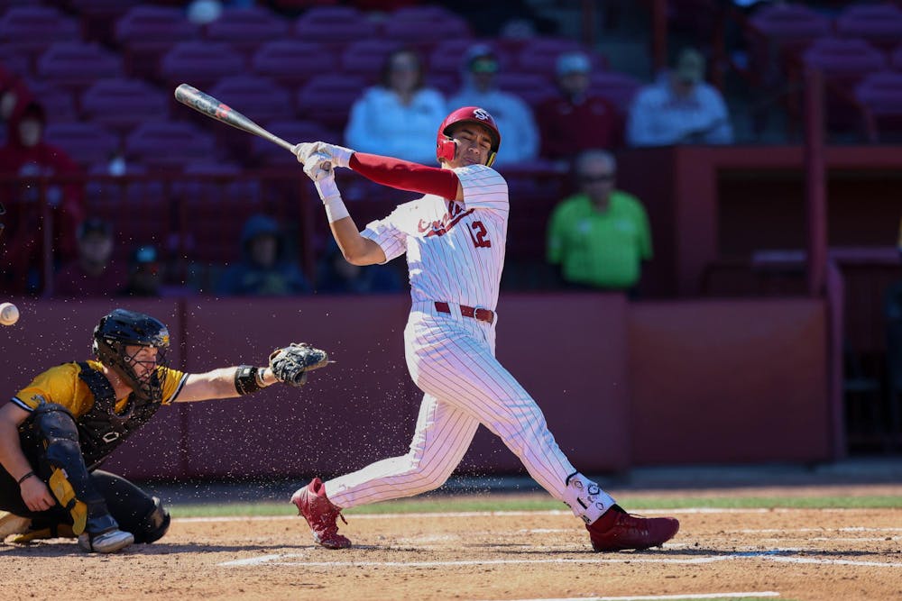 <p>Senior outfielder Ethan Lizama hits a foul ball during the game against Northern Kentucky University on Feb. 13, 2026</p>