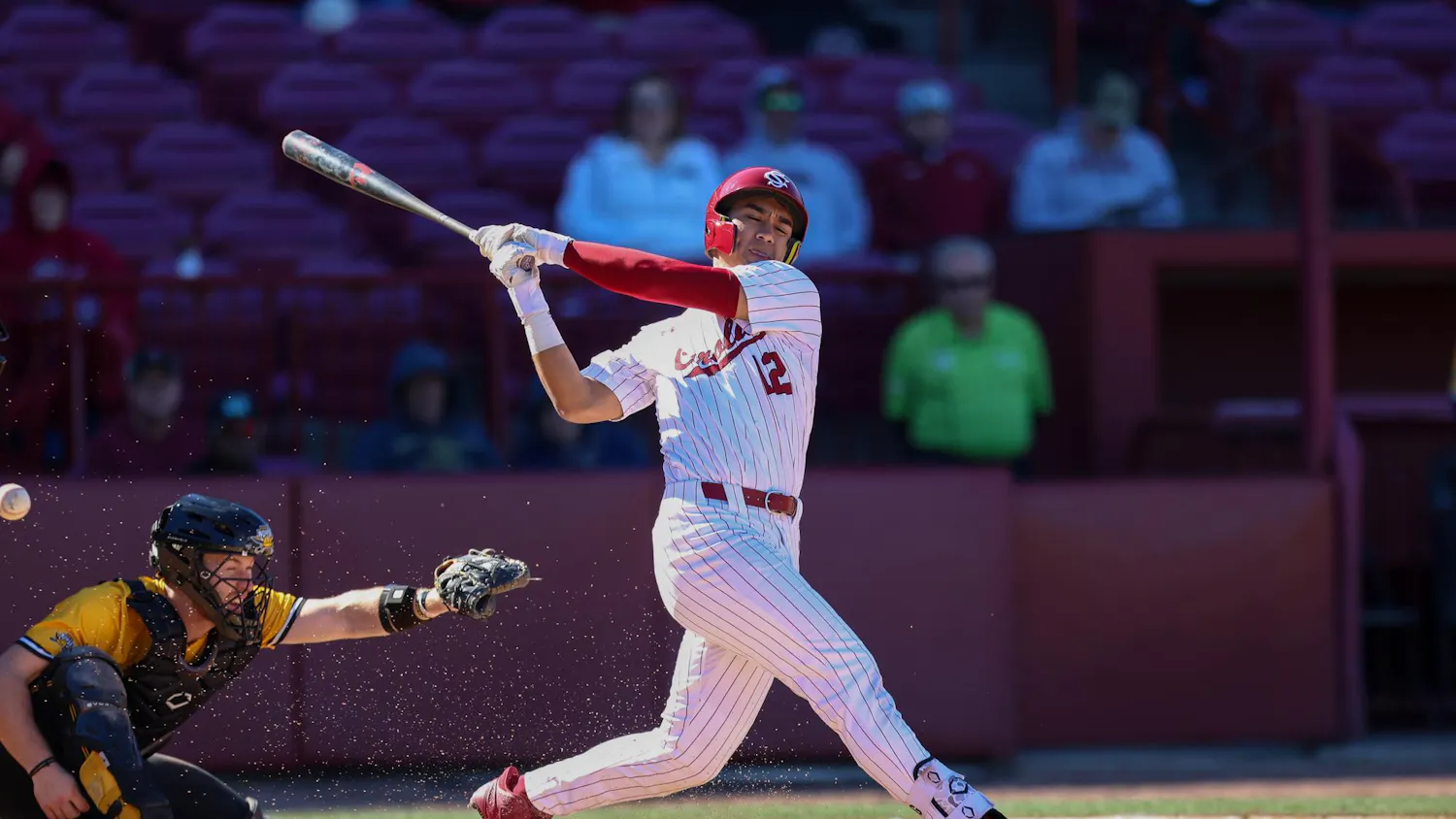 Senior outfielder Ethan Lizama hits a foul ball during the game against Northern Kentucky University on Feb. 13, 2026