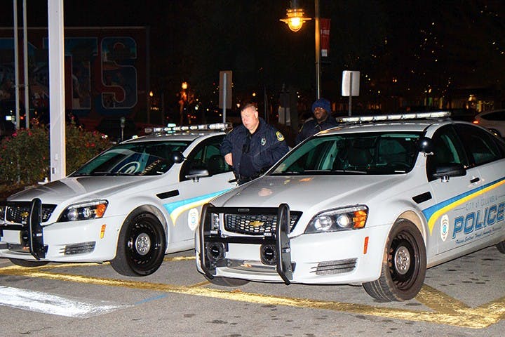 Columbia Police Department officers monitor the streets at night.
