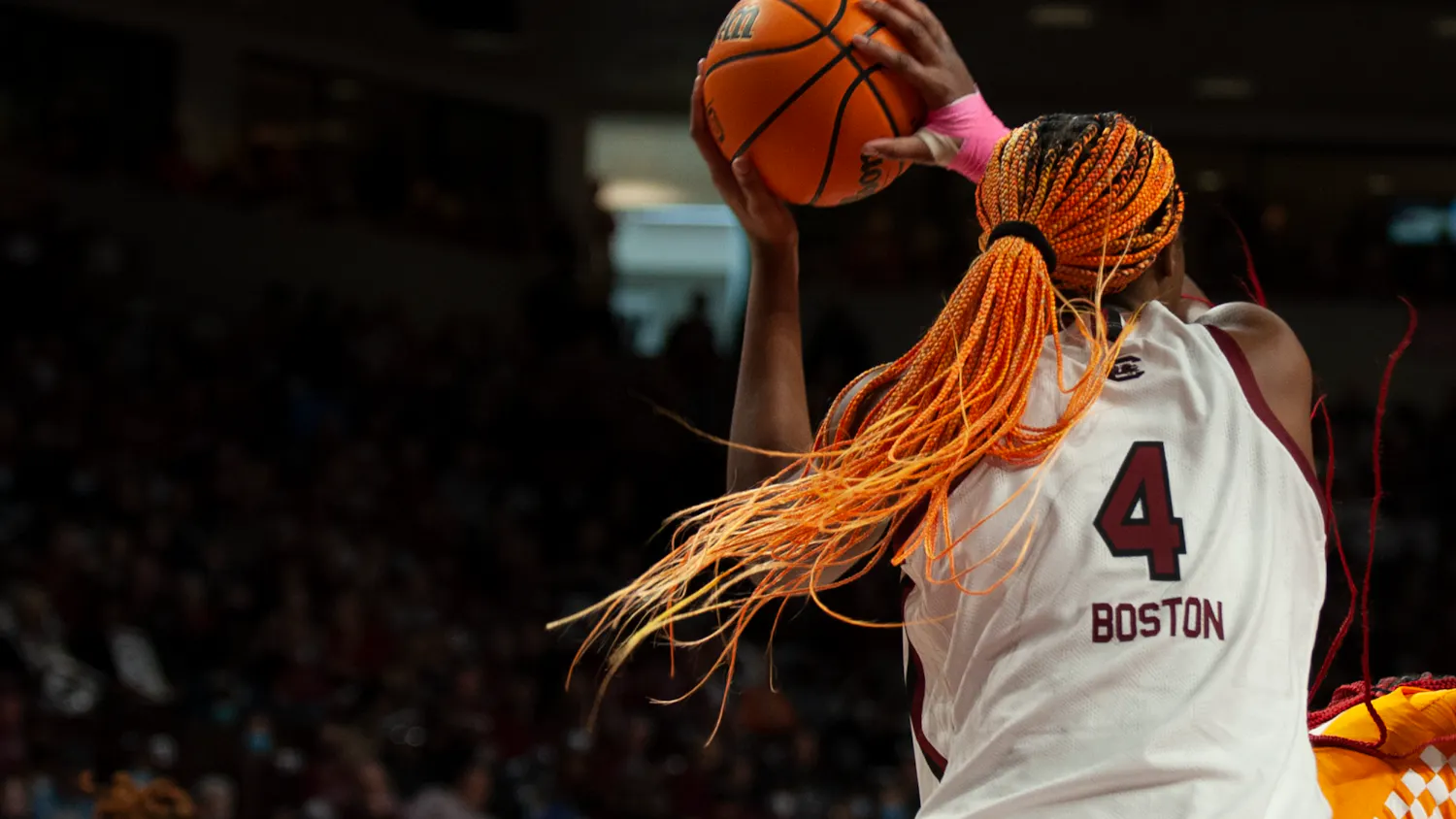 FILE—Junior guard Aliyah Boston rebounds the ball as she works towards her 19th straight double double on Sunday Feb. 20, 2022 at Colonial Life Arena against the Tennessee Volunteers. Boston led the Gamecocks with 16 points and 12 rebounds.
