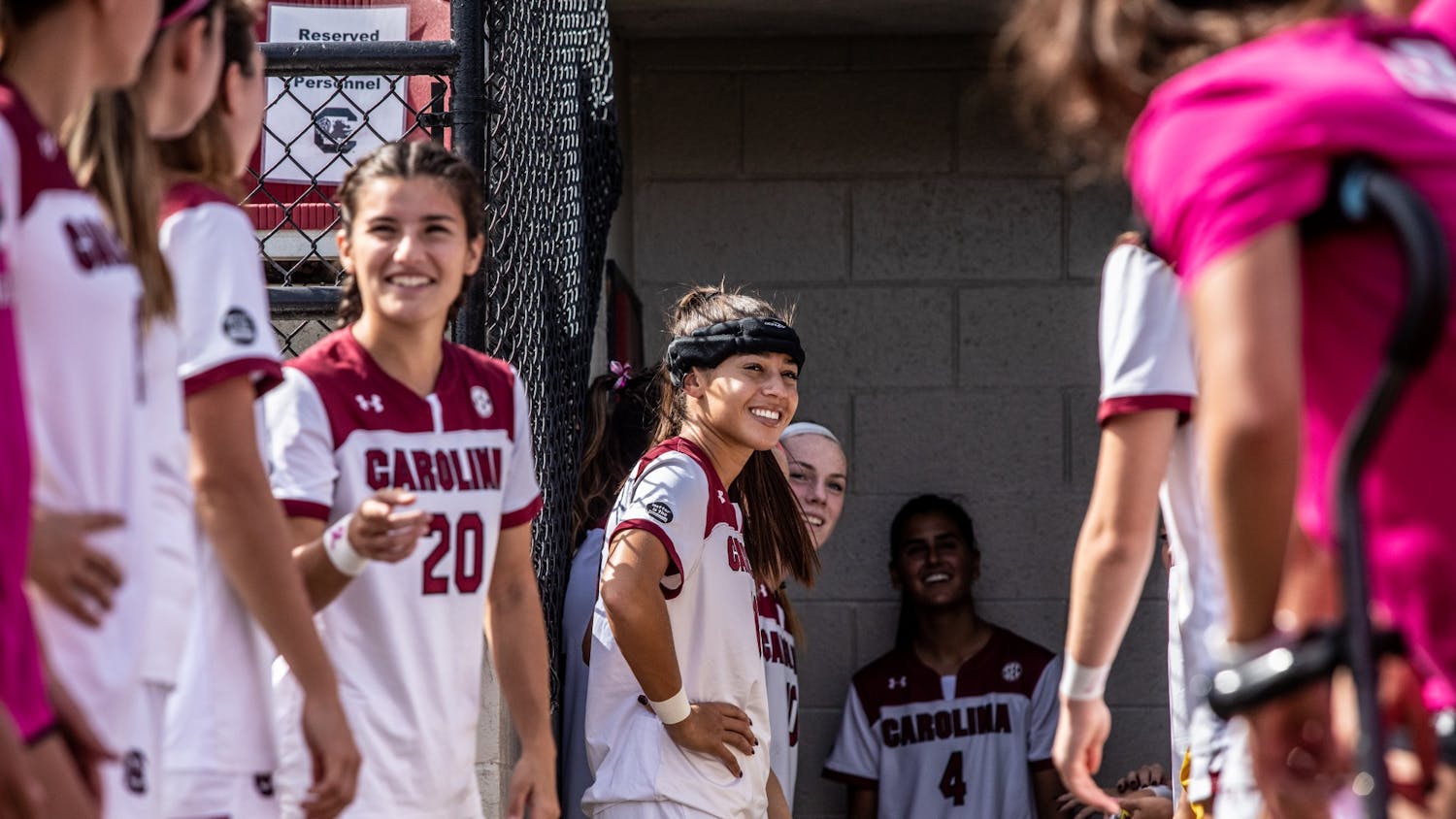 FILE— Fifth-year defender Jylissa Harris and the rest of the soccer team make their entrance before their game against Alabama on Oct. 24, 2021. South Carolina defeated Alabama 4-0.