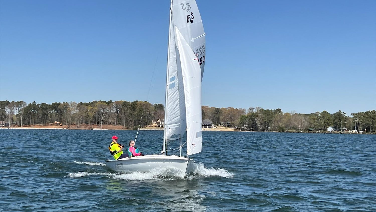 Columbia residents Ryan Gaskin and Lauren Christan compete in a Flying Scot race on March 22, 2025 on Lake Murray. Gaskin and Christan are members of the Lake Murray Sailing Club, open to members of any age and skill level.