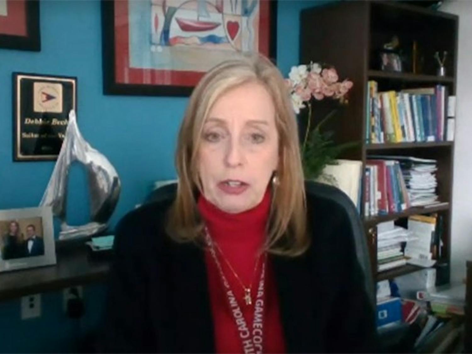 Executive Director of Student Health Services Deborah Beck speaks during a virtual town hall meeting on Feb. 5.