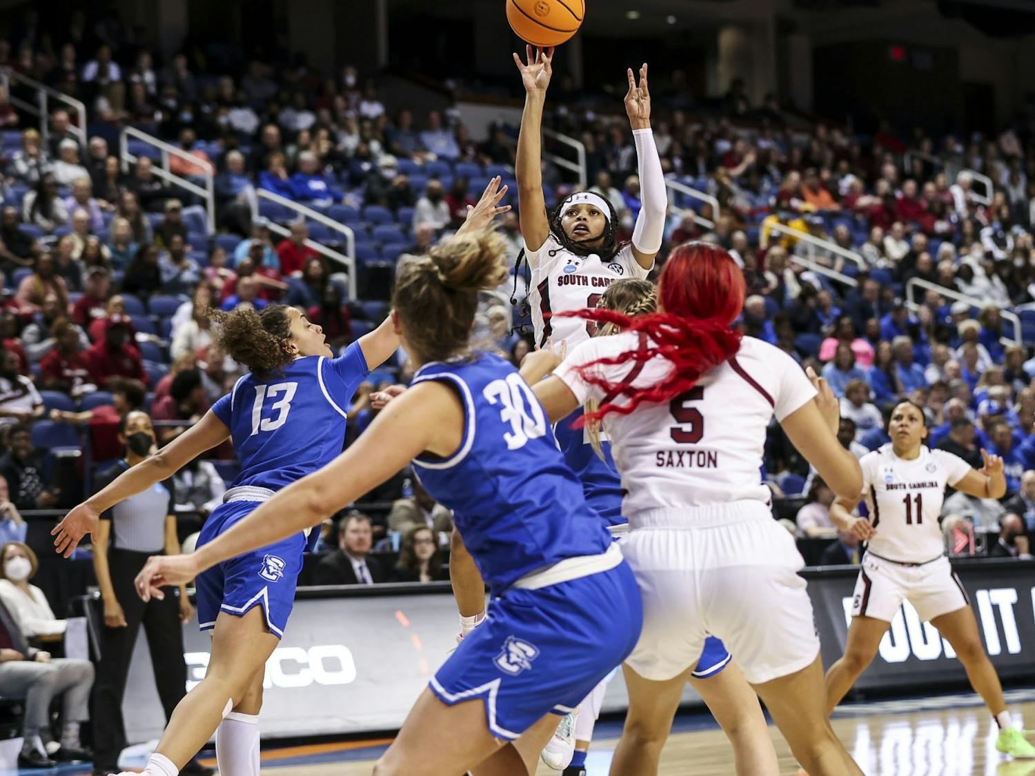 The South Carolina women's basketball team beat Creighton 80-50 in the Elite Eight. The win propelled the team to the Final Four.&nbsp;