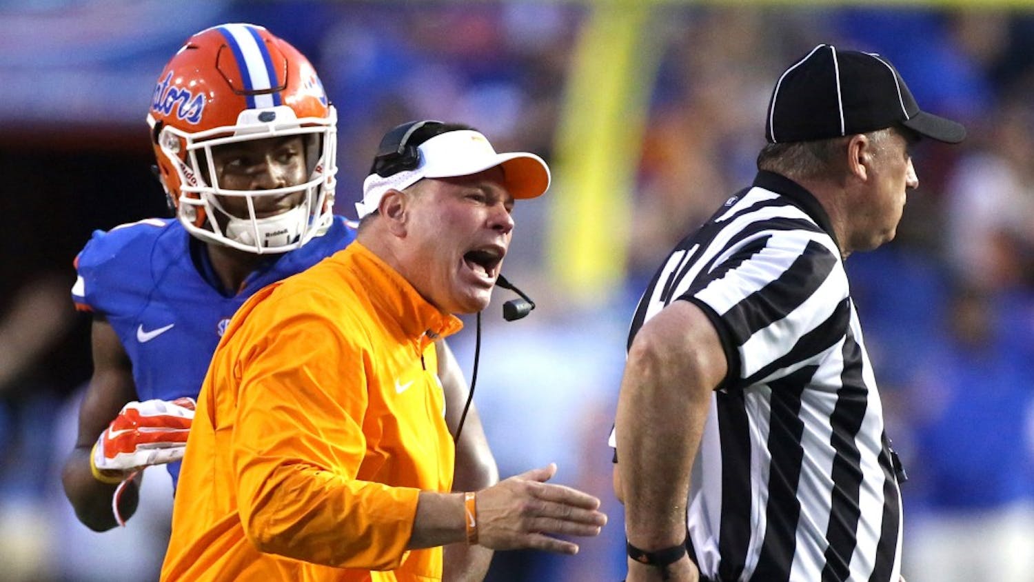 Tennessee head coach Butch Jones against Florida at Ben Hill Griffin Stadium in Gainesville, Fla., on Saturday, Sept. 26, 2015. The host Gators won, 28-27. (Joe Burbank/Orlando Sentinel/TNS)