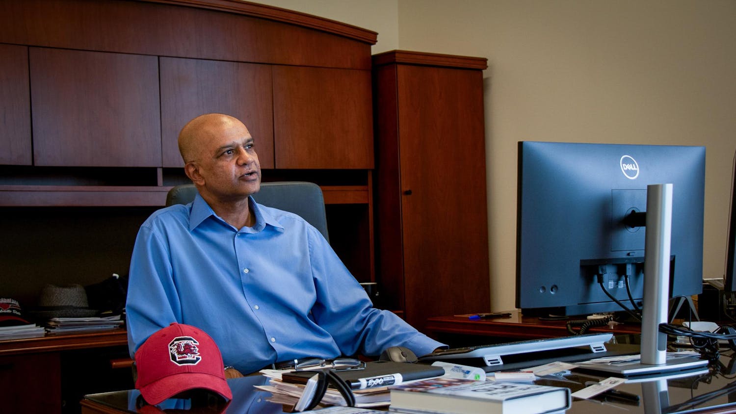 New Darla Moore School of Business dean Rohit Verma sits at his desk on Sept. 13, 2023. Verma began serving as dean at the beginning of August.