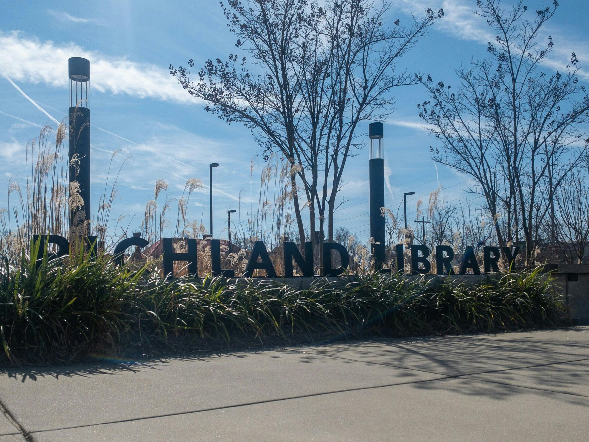 FILE— Richland Library sign on a Saturday afternoon on February 26, 2022. &nbsp;Richland Library currently holds artistic works surrounded around the feeling of being a woman, including love, struggle, pain and hope.&nbsp;