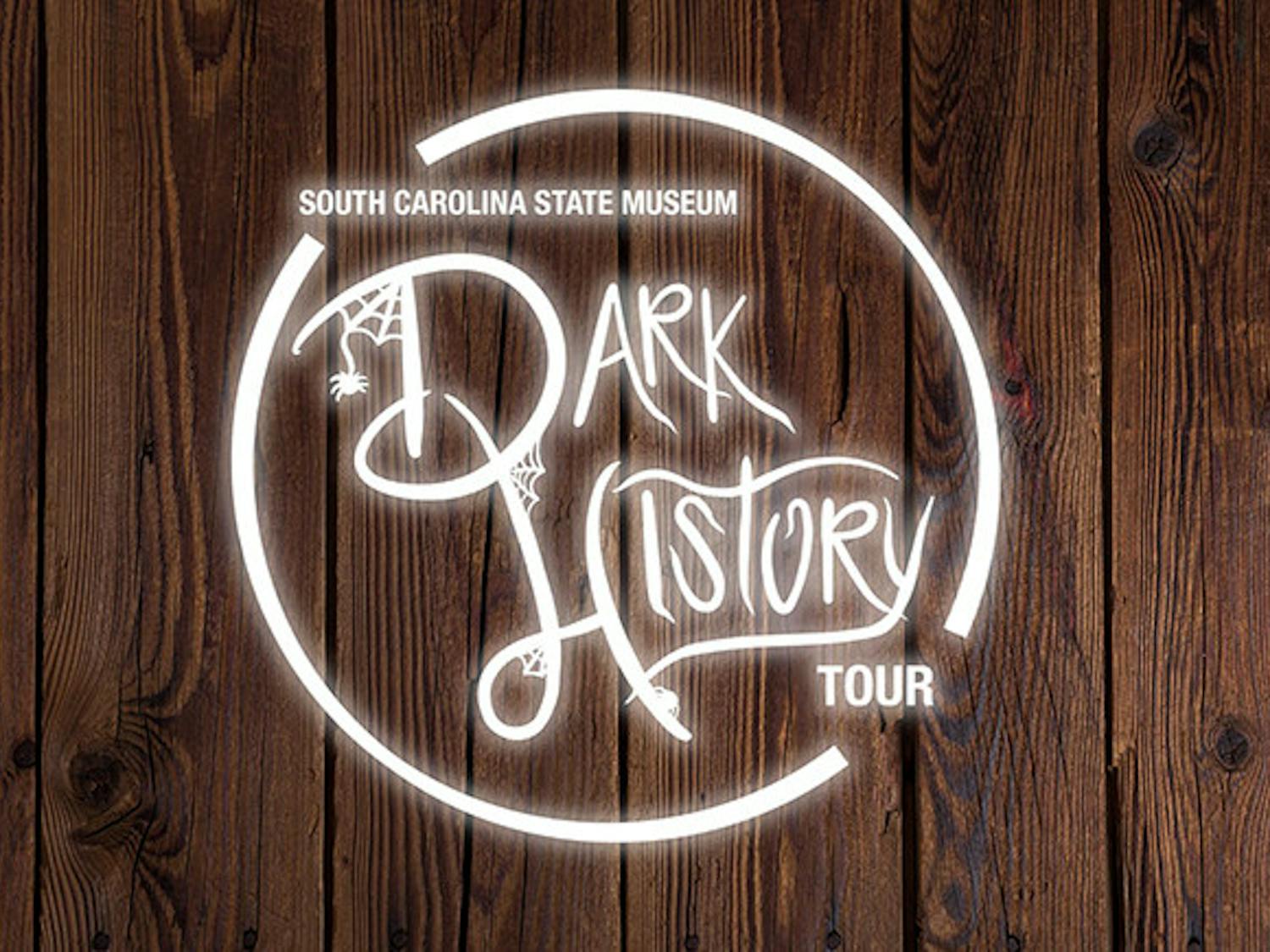 The logo for the South Carolina State Museum's Dark History Tour. The tour features chilling tales from Columbia's past and dives into Civil War history. The tour is suitable for all ages and takes place every Saturday in October at 10:30 a.m. and 2:30 p.m. 