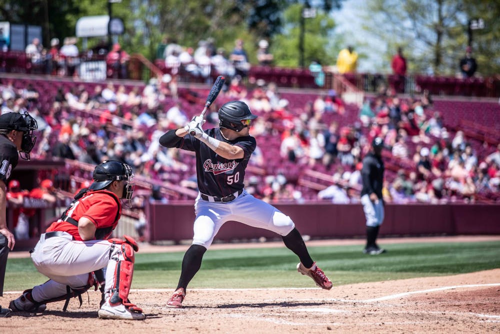 Senior infielder Kevin Madden gets ready to bat during a game against Georgia on Sunday, April 10, 2022 in Columbia, SC. The Gamecocks lost the series to Georgia 1-2. 