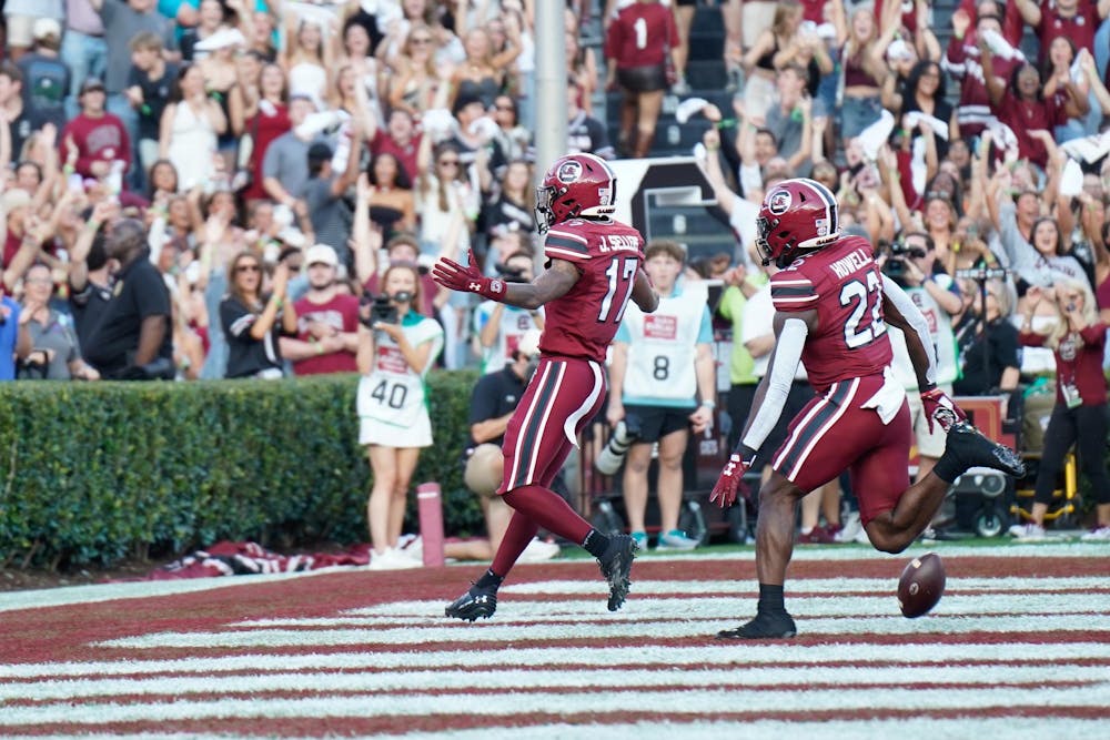 <p>FILE - Freshman wide receiver Jayden Sellers scores a touchdown against Coastal Carolina at Willams Brice Stadium on Nov. 22, 2025. Sellers received lower body injuries and will be unable to play in the 2026 season.</p>