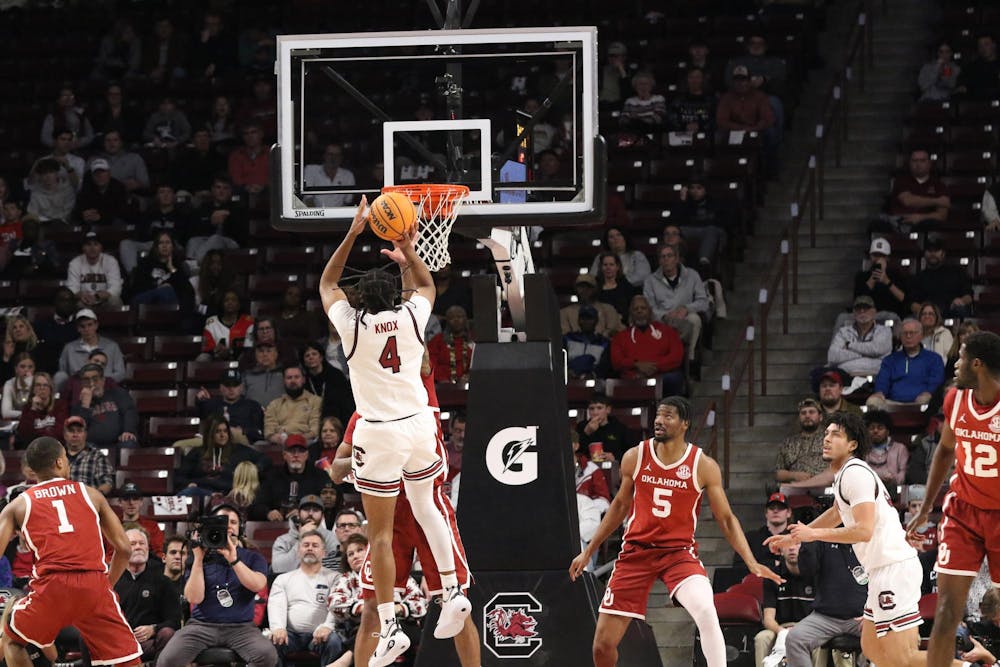 <p>Redshirt senior guard Kobe Knox shoots for points against the University of Oklahoma in the game on Jan. 20, 2026, at the Colonial Life Arena. Knox scored a total of 18 points in the game, setting a new season high.</p>