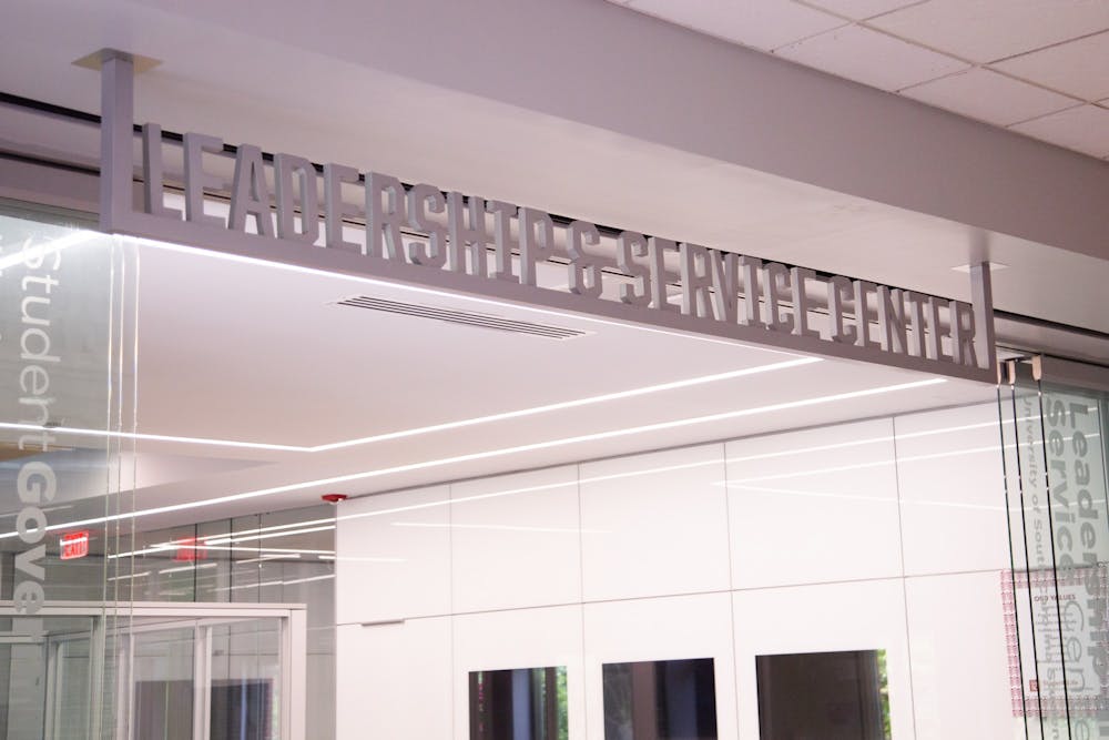 <p>A picture of the sign above the Leadership and Service Center on July 5, 2022. The center houses a number of offices that offer personal development and service opportunities for students.&nbsp;</p>