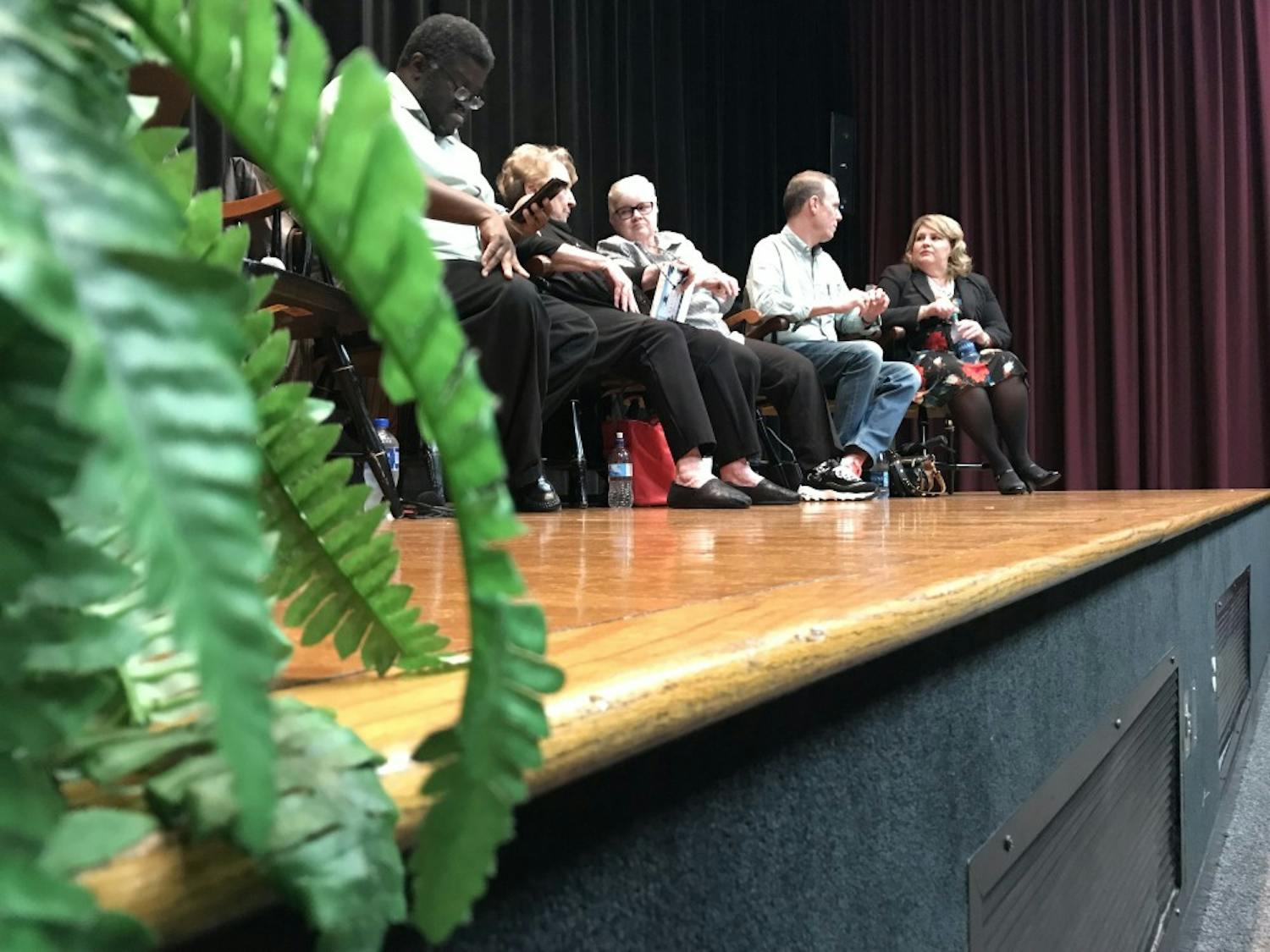 Panelists whose stories appear in Sheila Morris' book, "Southern Perspectives on the Queer Movement," contribute to a panel discussion on activism in the South in the Russell House Theater on Monday, Jan. 29.