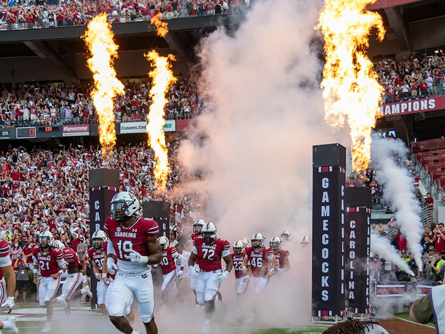The Gamecocks run out to be greeted by an almost full Williams-Brice Stadium to start off the 2021 football season.